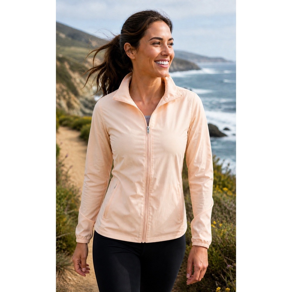 Windbreaker Jacket Women L Petal Pink Full Zip Pockets Athleisure Coastal Hike - Picture 12 of 12